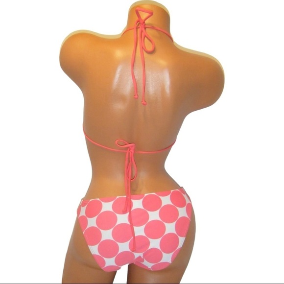 ❤️‍🔥Halter Bandeau O Ring Bikini Polka Dot Pink Swimsuit 0100 - Picture 2 of 4